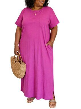 Terra & Sky Plus Size 2X Dress T-Shirt Style Fuchsia Pockets Relaxed Fit Casual